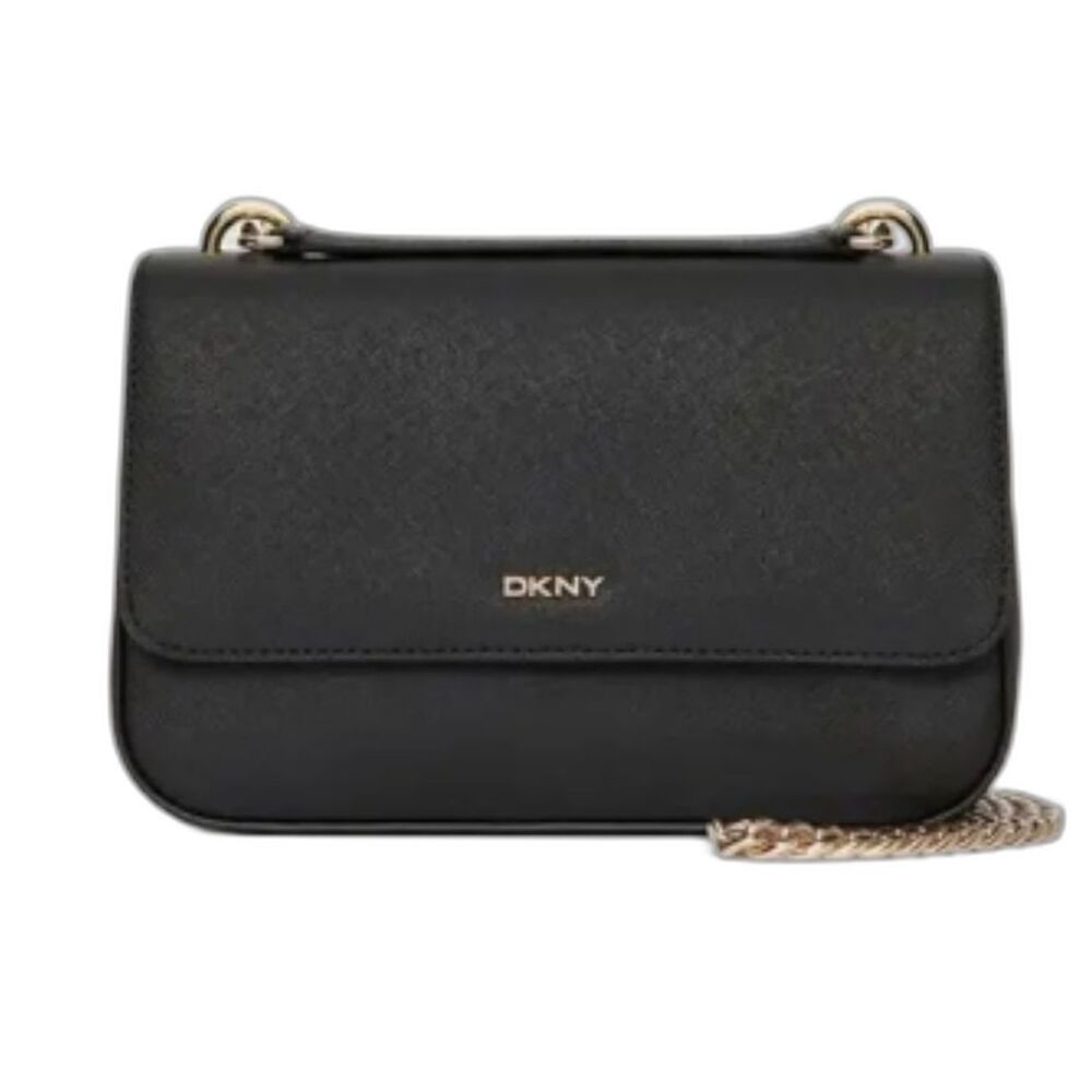 DKNY Saffiano Black Leather Crossbody Sling Bag Magnetic Snap Closure